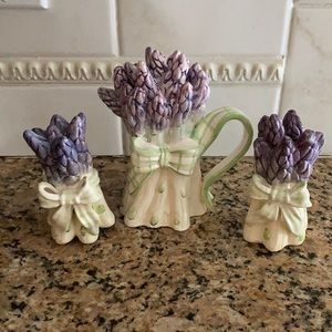 Ceramic asparagus salt pepper & oil set